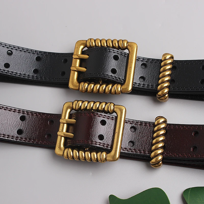 Women's Runway Fashion Gold Buckle Genuine Leather Cummerbunds Female Dress Corsets Waistband Belts Decoration Wide Belt TB1949