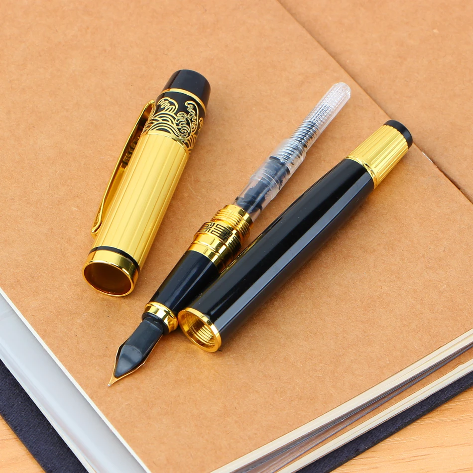 1 Buah Logam Golden Fountain Pen dengan Tinta untuk Bisnis Fountain Pen Hadiah Rantang Caneta Kantor Sekolah Perlengkapan Alat Tulis