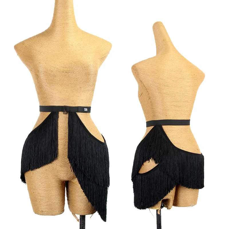 Latin Dance Belt Women Balck Tassel Girdle Waist Ornament Elastic Belt Rumba Samba Performance Accessories Latin Wear DNV15814