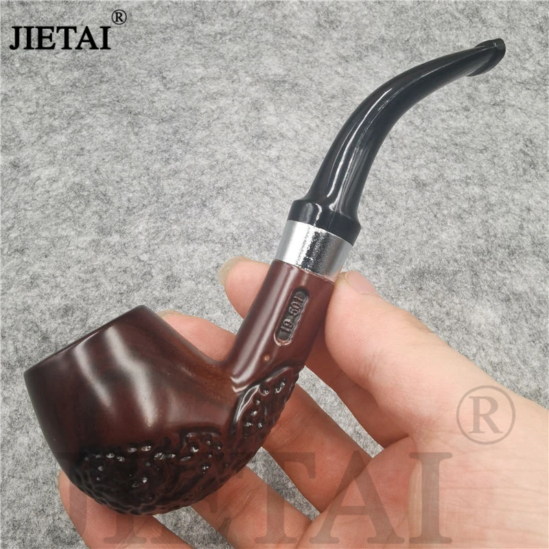 Ebony Resin Smoking Pipe Herb Grinder Portable Carving Tobacco Pipe With Ring Handheld Bent Mouthpiece Filter Smoking Tools