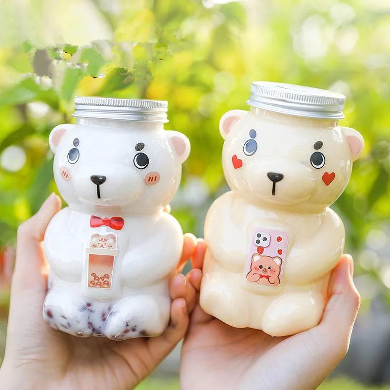 

10pcs Creative transparent cute packaging milk tea cup wedding birthday party favors fruits juice yogurt drinking bottle 420ml