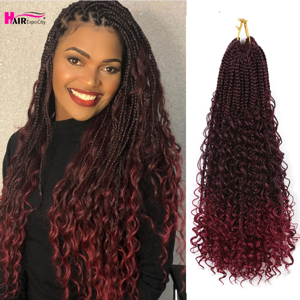 Doos Vlechten Gehaakte Vlechten Haar Met Krullend Uiteinden 14 "20" Synthetische Godin Locs Afrikaanse Vlecht Hair Extensions Bug haar Expo Stad