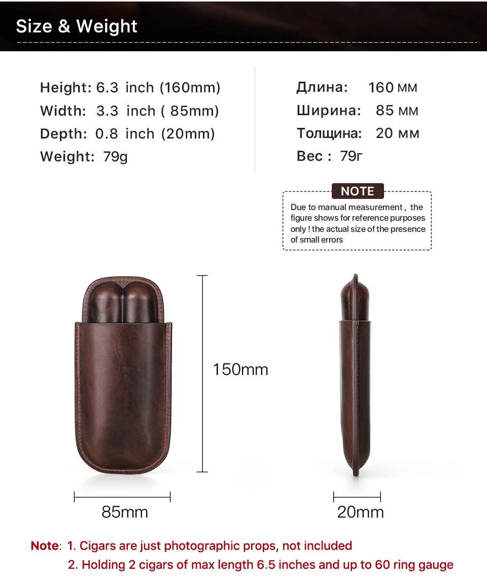 CONTACT'S FAMILY Leather Cigar Case Multiple Cigars Sets Storage Portable Cigar Box Humidor Box for Travel Gift for Man Father