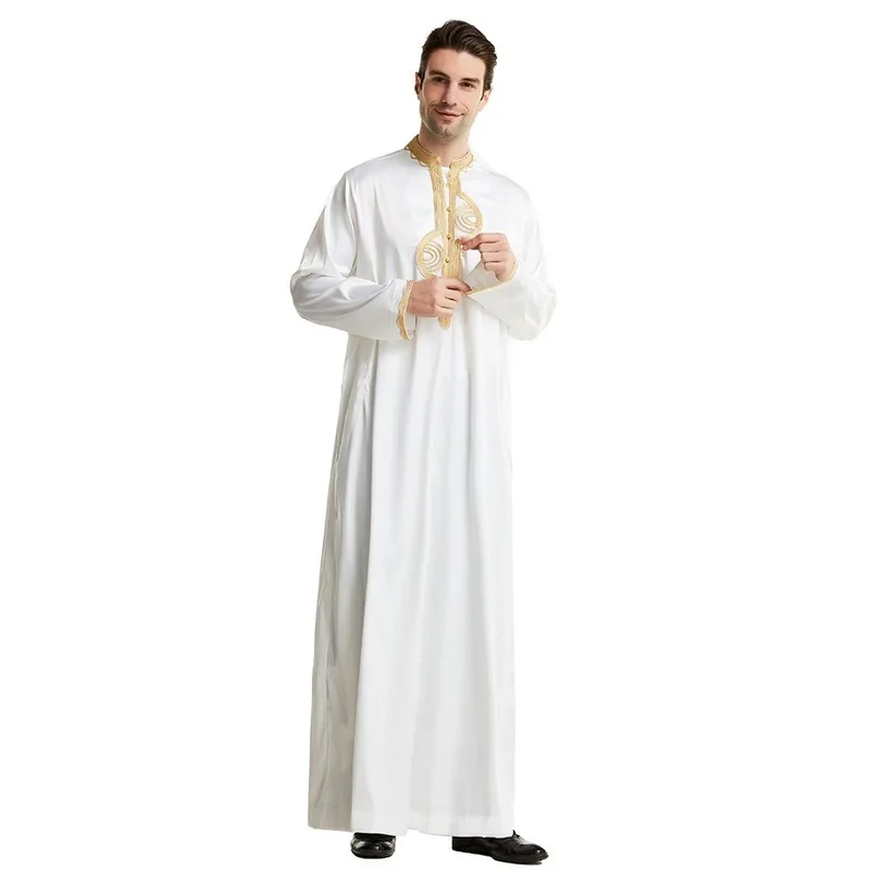 Männer Dishdasha Muslim Langarm Kleid Daffah Thobe Jubba Saudi Arabischen Thoub Kaftan Islam Kleidung Roben Abaya Dubai Nahen Osten