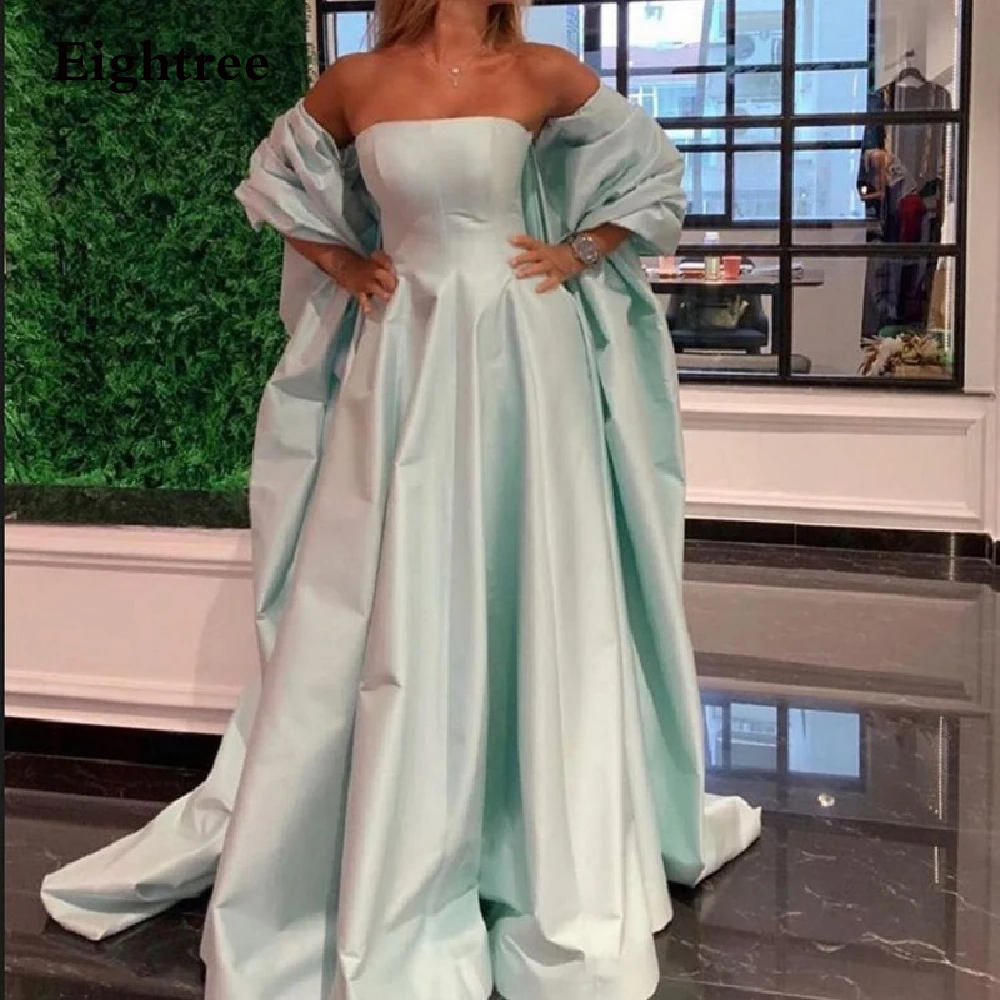 

Eightree 2022 Light Green Cloak Saudi Arabia Prom Dresses Strapless Dubia Long Evening Gown Vestidos de festa Formal Dress