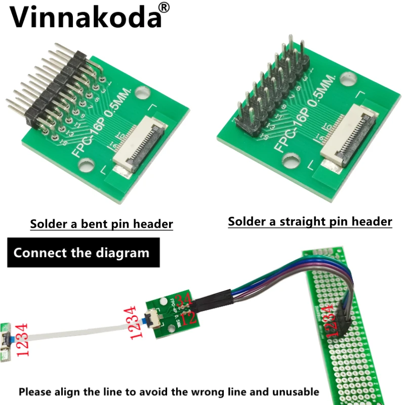 5Pcs FFC/FPC adapter board 0.5MM-16P to 2.54MM welded 0.5MM-16P flip-top connector Welded straight and bent pin headers