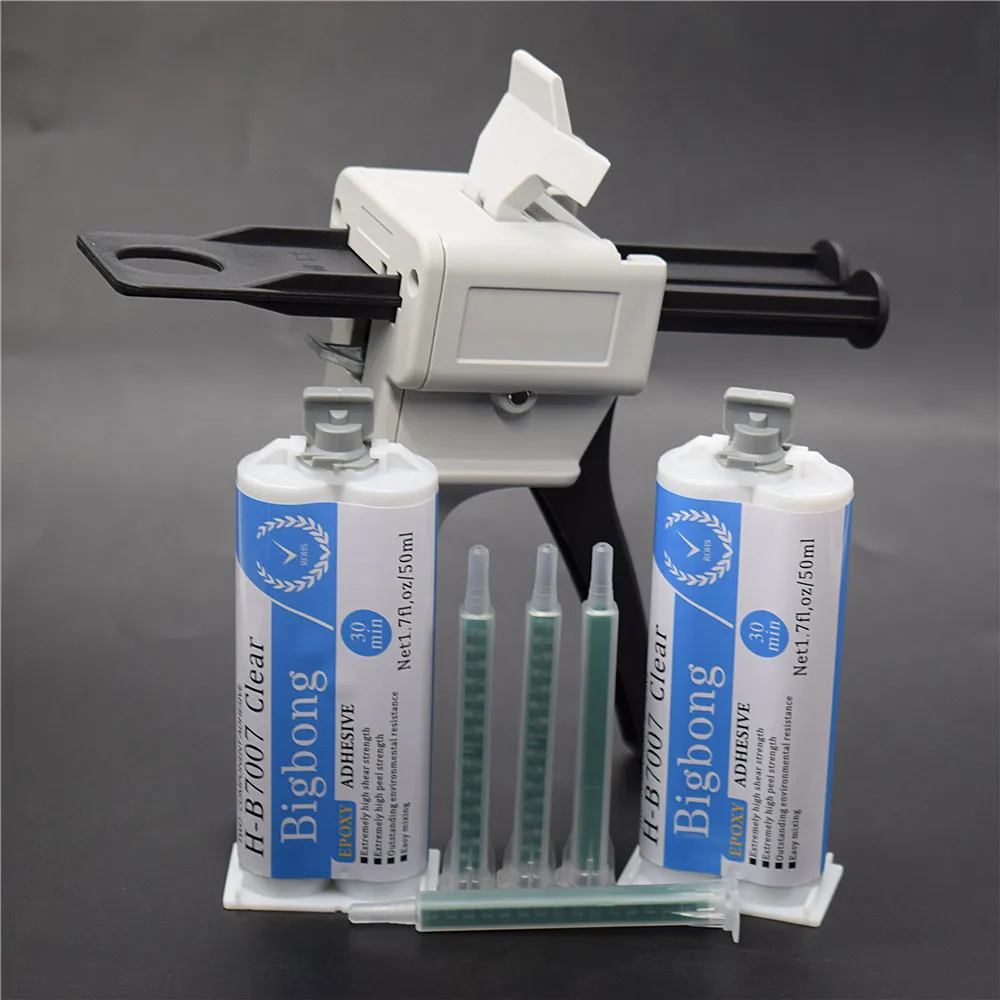 2pcs 50ml Epoxy Resin Glue Adhesives 1:1 AB Glues with 4pcs Static Mixing Nozzles and 50ml Manual Caulking Gun 1:1 Glue Gun Tool