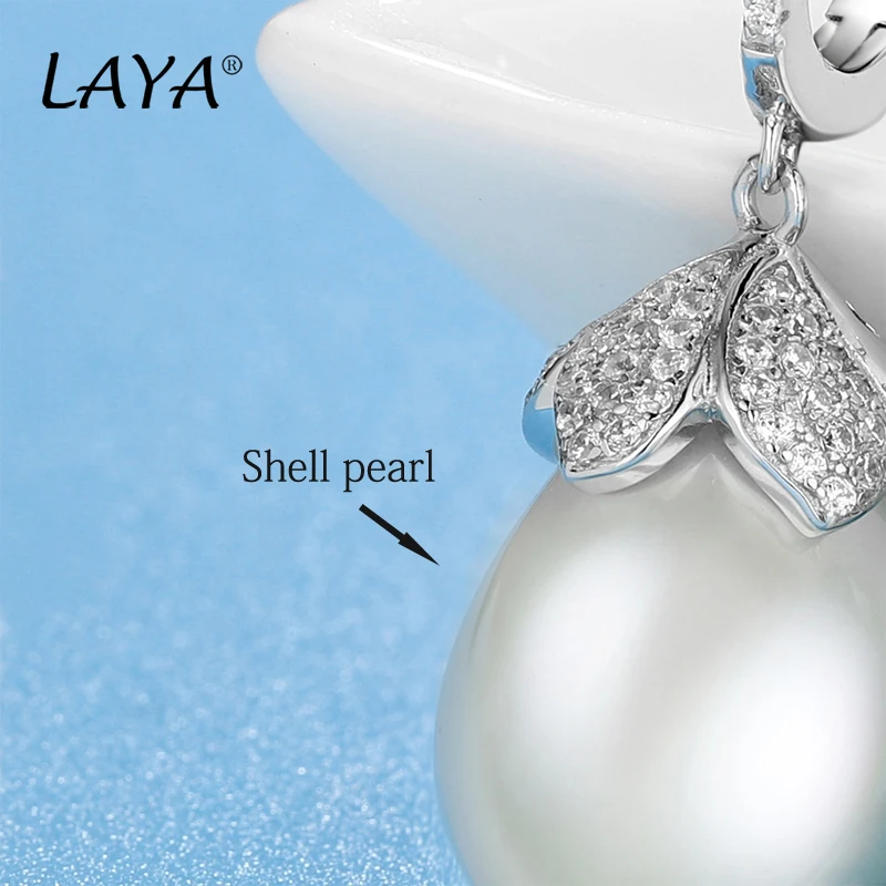 LAYA 925 Sterling Silver Fashion New Style Clear Cubic Zircon Shell Pearl Drop Earrings For Women Wedding Classic Fine Jewelry