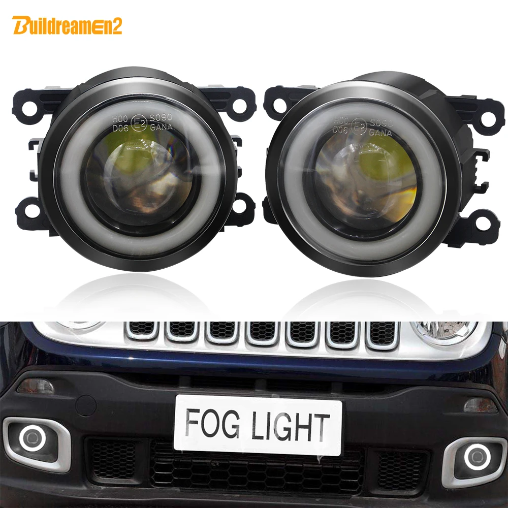 Buildreamen2 2 Pieces LED Fog Light + Angel Eye Daytime Running Light Car Front Fog Lamp 12V For Jeep Compass Renegade Cherokee