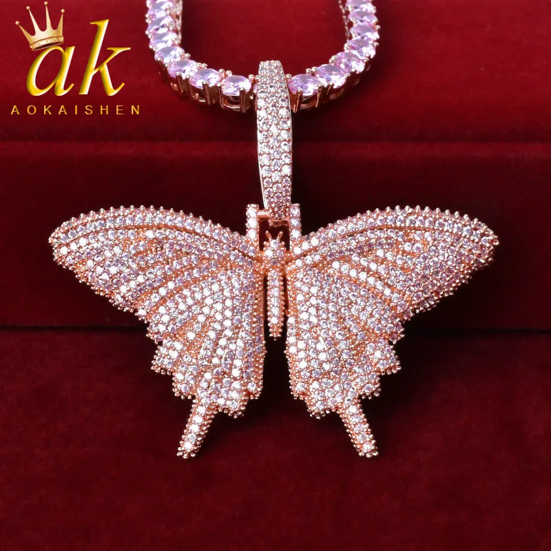 

Pink Color Animal Butterfly Pendant Necklace for Women Charming Cubic Zircon Hip hop Rock Jewelry