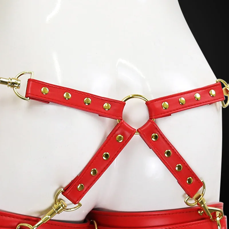 Thierry Four-end Metal Hook PU Leather Belt for Restraint Bondage Convenient Connection Lock Adult Sex Toys Sex Game Accessory