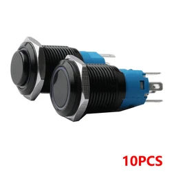 Black high head push button switch 12/16/19/22mm waterproof luminous LED light metal plane ring momentary switch 5V 12V 24V