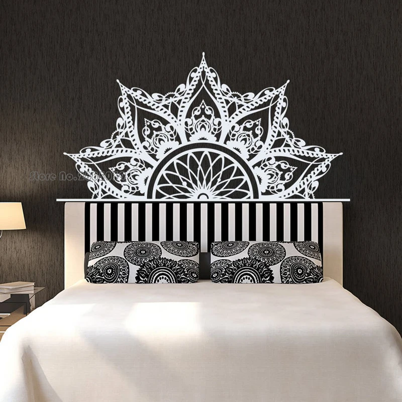 Art Half Mandala Flower Indian Wall Decal Vinyl Sticker For Bedroom Headboard Yoga Wall Decor Style Living Room Mural LL365