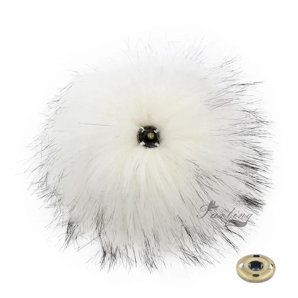 Pack of 12 Faux Raccoon Fur Pom poms 14CM/5.5inch with Press Snap Buttons for Beanie Hats Wholesale Hat Accessories