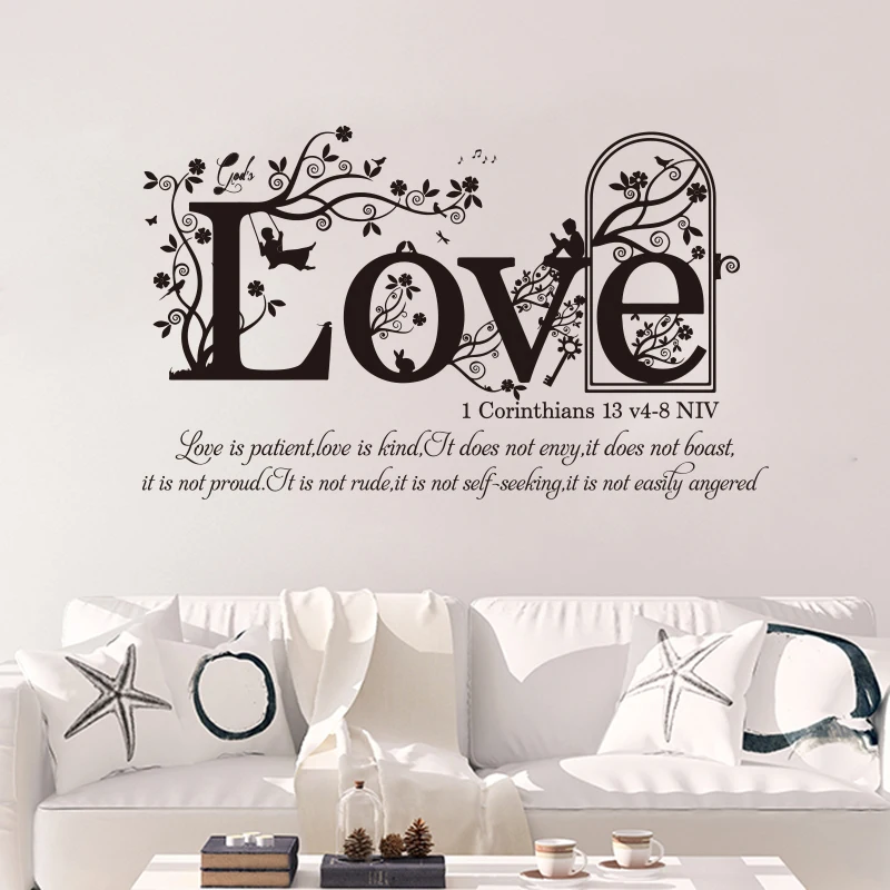 Christian Bible Verse 1 Corinthians  Wall Sticker Living Room Religion Family Love Religion Quote Wall Decal  Bedroom Vinyl