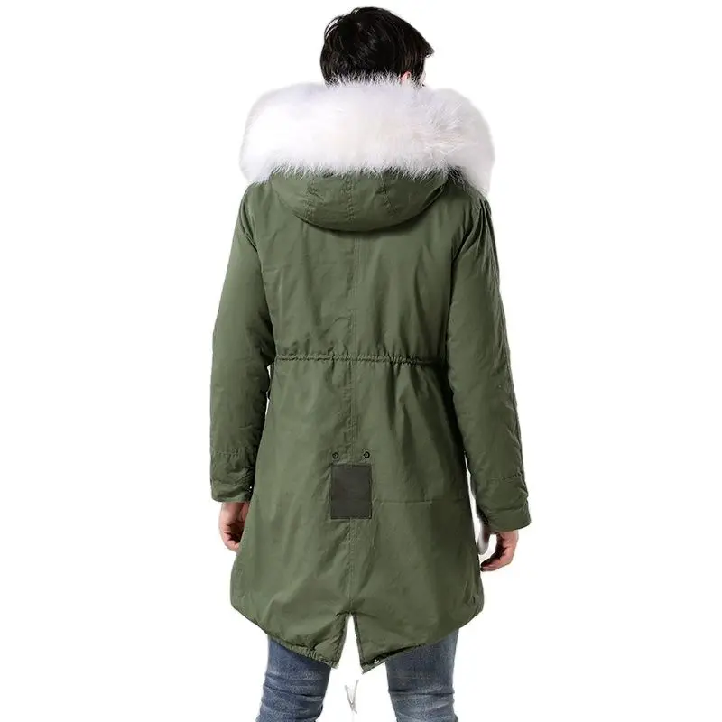 MeiFng Pure White Lined Parka Real Fur Coat For Men And Women Rex Rabbit Fur Garment New Fashion