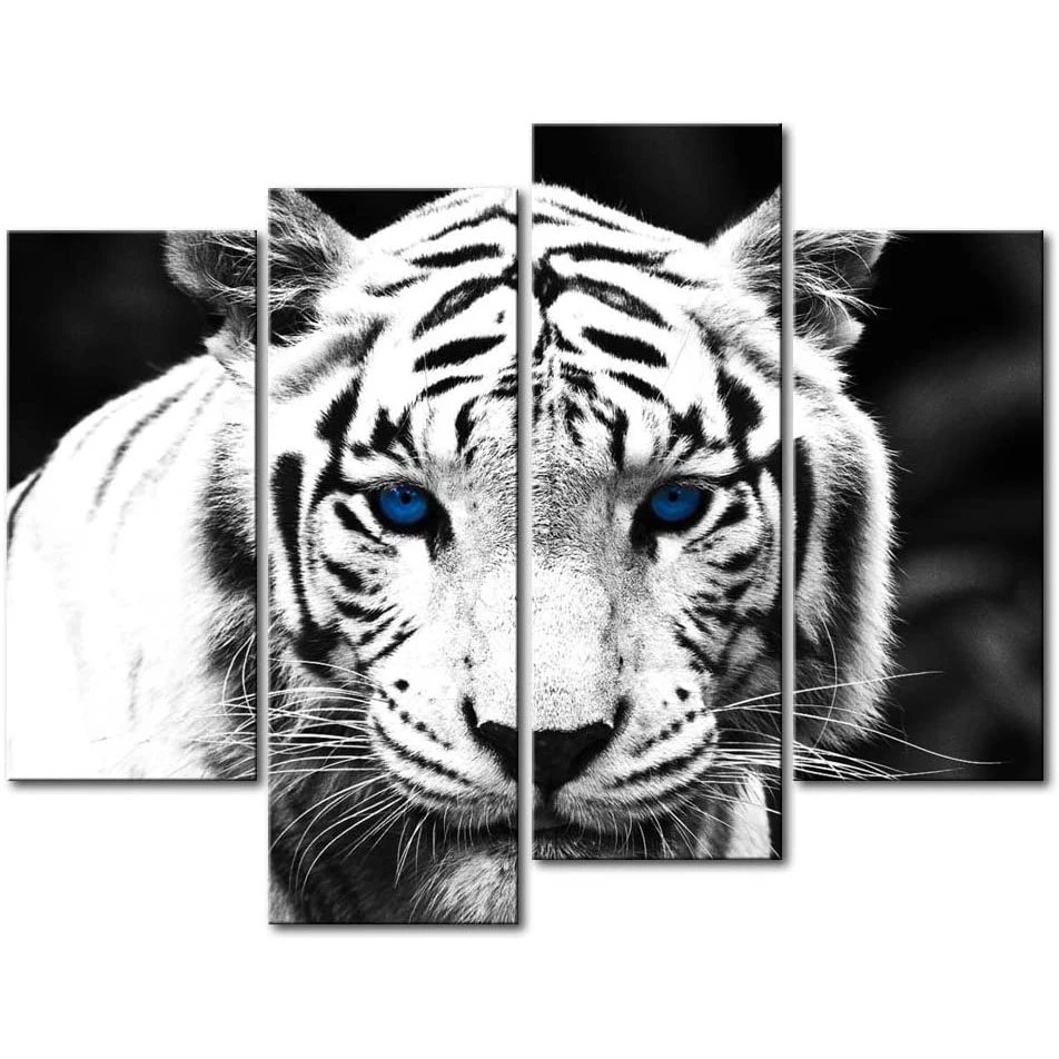 No Framed 4 Pcs Blue Eyes Tiger Animal Wall Art Canvas Posters Pictures Paintings Kitchen Home Decor Decorations Accessories