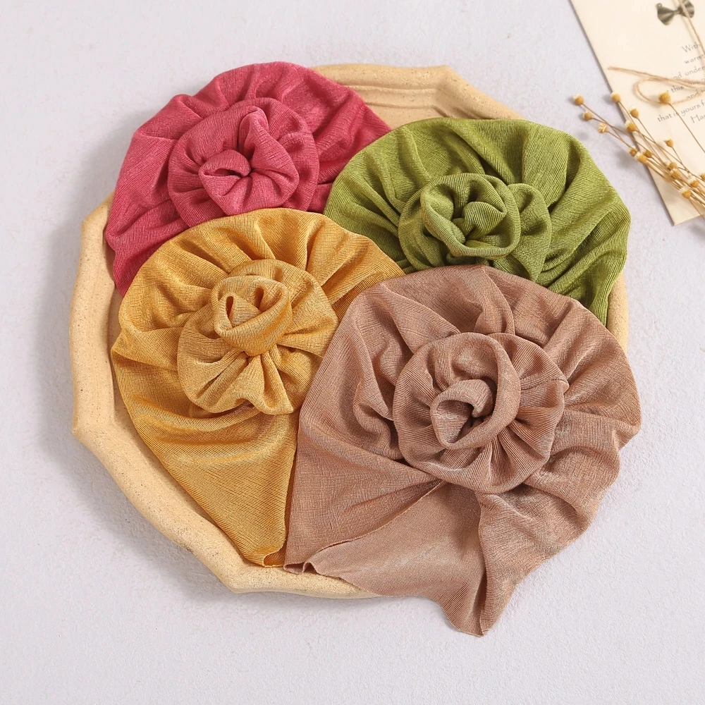 15 Pcs/Lot Handmade Rose Flower Baby Turban Beanie Hat, Soft And Thin Fabric Newborn Hospital Caps India Hat Baby Shower Gift