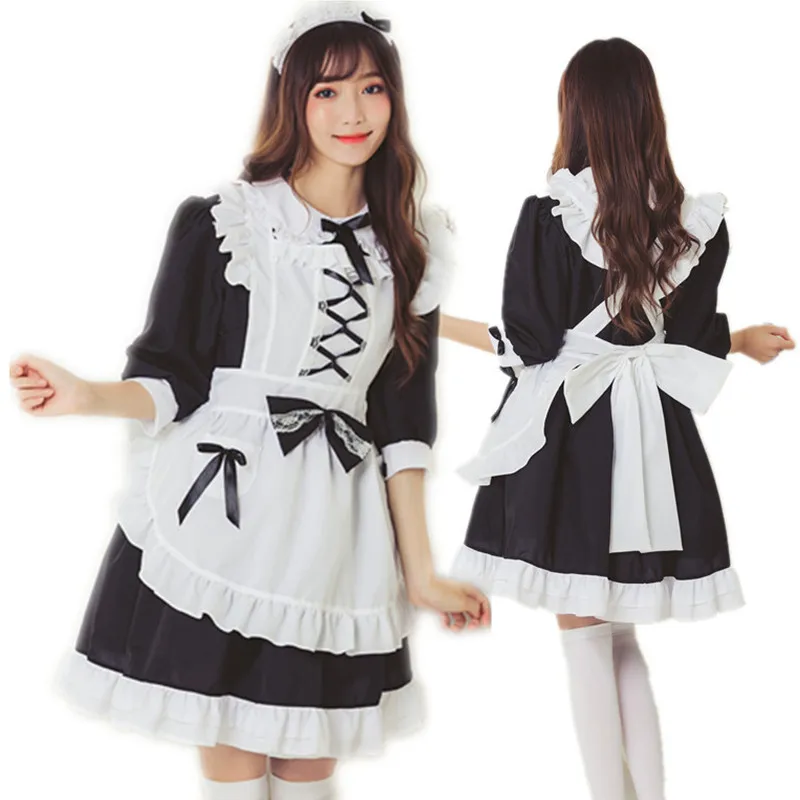 Robe de femme de chambre Lolita pour filles, cosplay fantaisie, carnaval, fête, robe noire, robe de princesse, costume d'Halloween