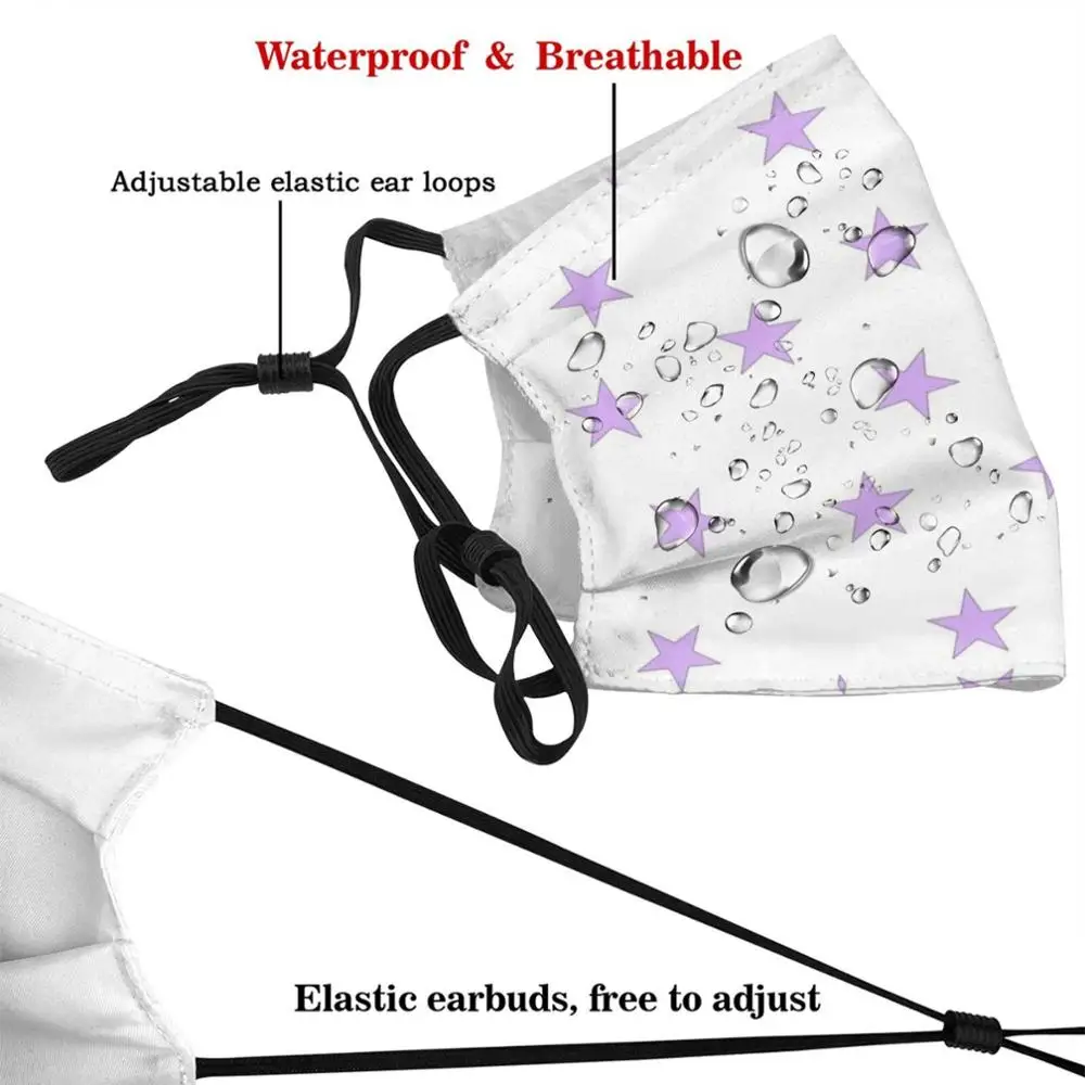 Маска с фиолетовыми звездами, многоразовая, с фильтром, моющиеся звезды, милая эстетика, Vsco Звездная упаковка, разноцветная, белая, фиолетовая, пастель