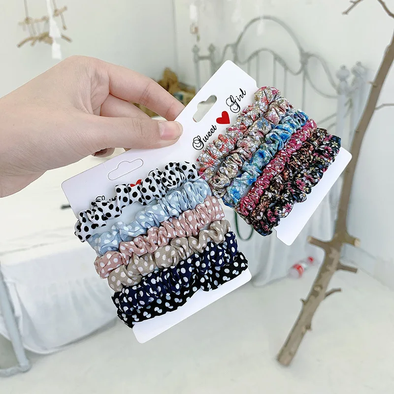 5/6/Pcs Silk Scrunchies Print Leopard Scrunchie Set Elastic Hair Bands Solid Color Fashion Headwear Women Hair Accessories Gift