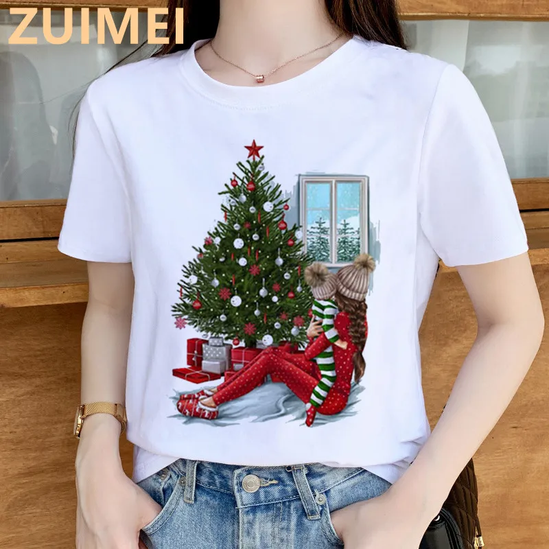 

Holiday Mom Life Mama Tree 90s Merry Christmas Tops Casual ladies basic O-collar Short Sleeved White Women's T shirt,Drop Ship