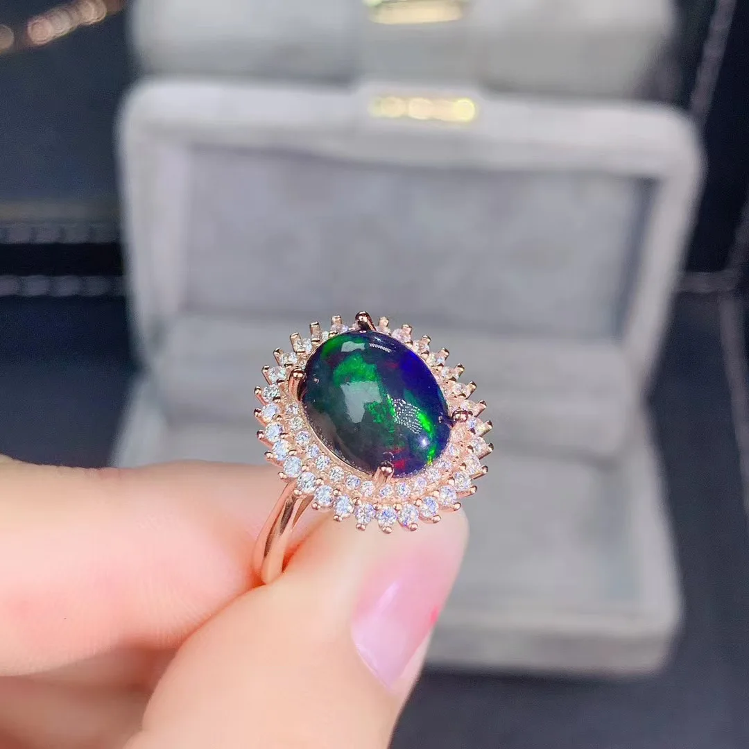 Best Valentine's Day Present New Coming Top Grade 100% Natural and Real Black Opal Ring 925 sterling silver Opal Ring