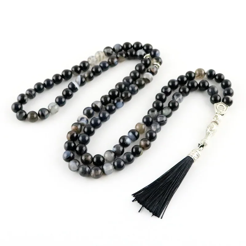 Stone agate black round decorative beads 99 Islamic rosary muslim rosary tasbeeh jewelry rosary misbaha free shipping