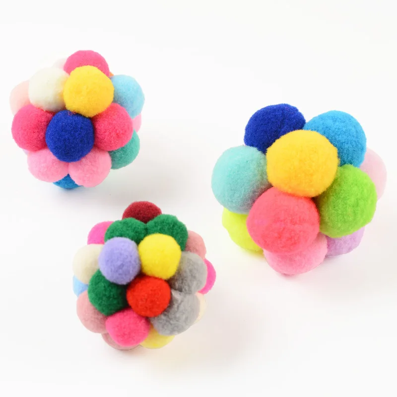 2pcs Hot Sale Pet Cat Ball Toy Colorful Handmade Bells Bouncy Balls Built-In Catnip Interactive Toy Home Pet Cat Supplies