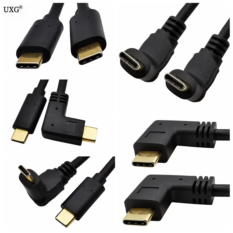 10Gbps USB 3.1 USB-C 16+1 90 Degrees Up & Down Left & Right Angle Gold plated Male to Male Type C to C PD 100W Data 4K HD Cable