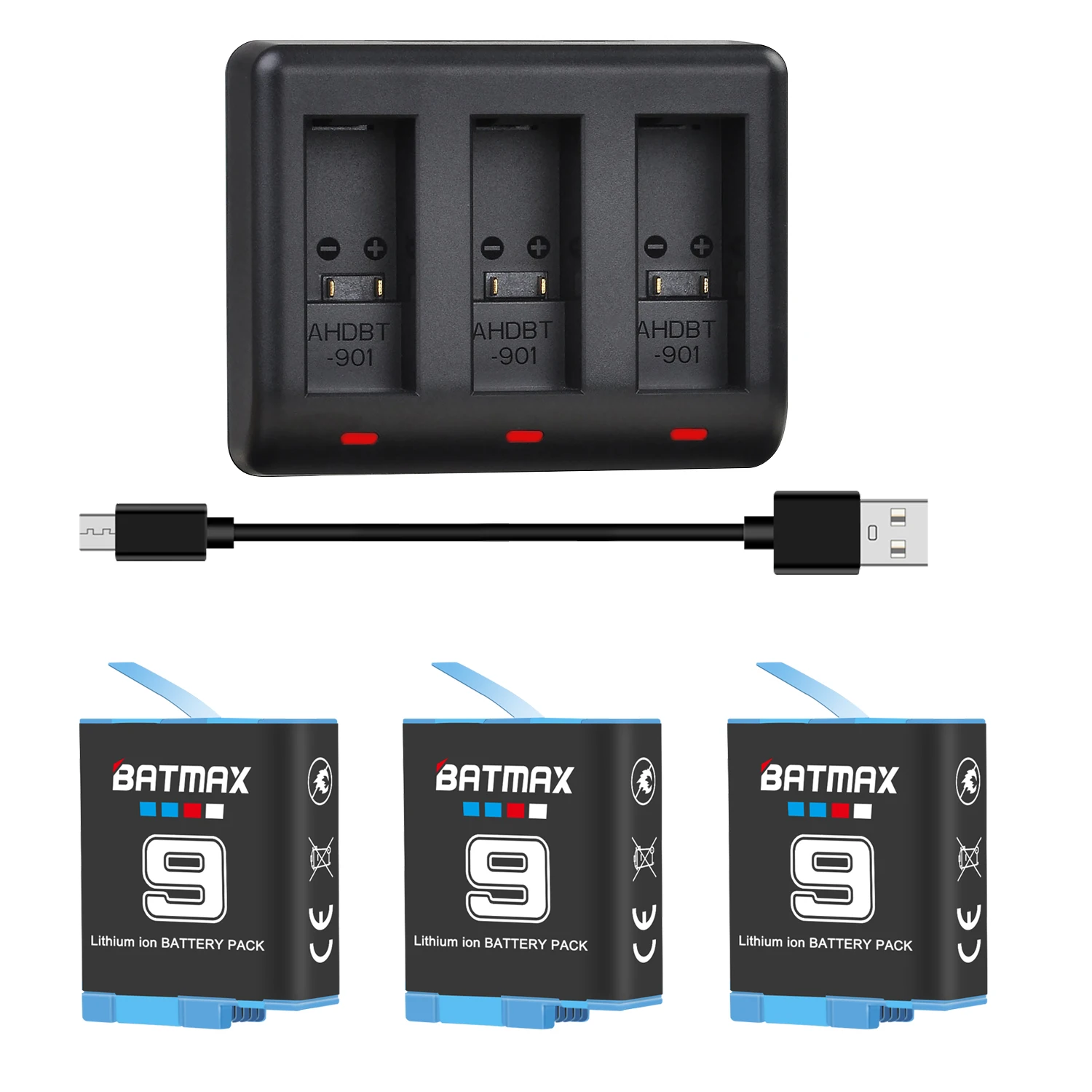 

Batmax Battery for Gopro Hero 9 AHDBT-901 +USB 3 Slots Charger for Go Pro 9 Gopro 10 Hero 11 Camera