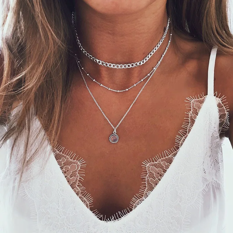 Tenande Vintage Mehrschichtige Party-Schmuckketten mit Blättern, Sternen, Hamsa-Hand und Mond für Damen - Trendige Bijouterie – Detail 7