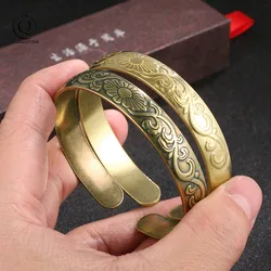 Retro Brass Plum Bossom Pattern Bangle Classic Pure Copper Open Bracelet Ancient Women Wristband Decor Valentine's Day Gifts