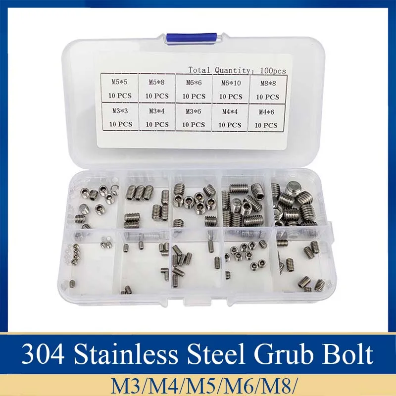 100 Stks/set Rvs Hout Schroeven Allen Hoofd Socket Hex Set Grub Schroef Assortiment Cup Point Parafuso Assortiment