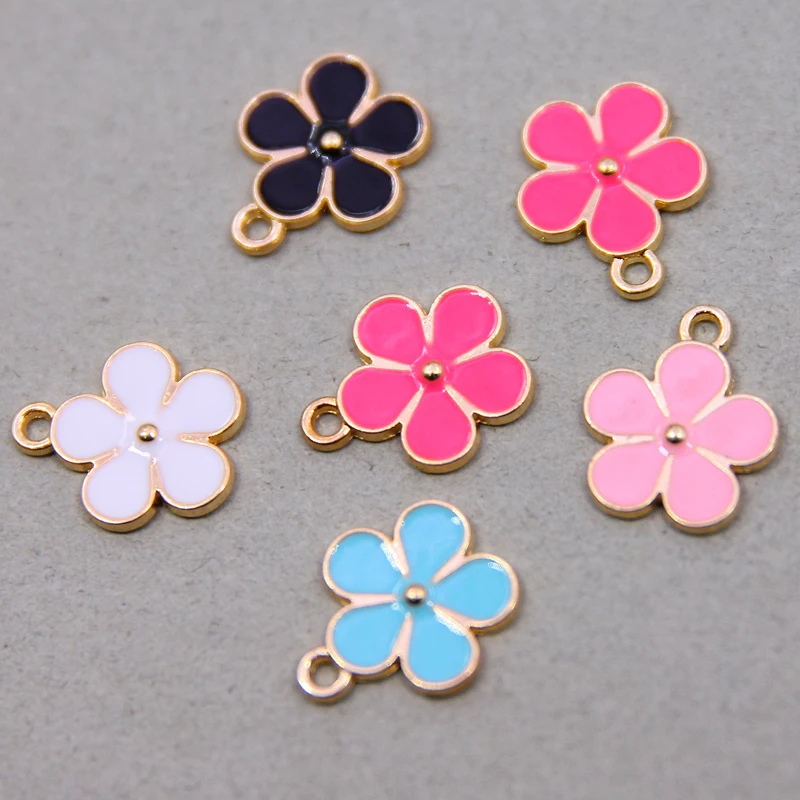 6pcs/lot 14*17mm Enamel Colorful Flower Charms DIY for Necklaces Pendants Earrings Cute Petal Charms Jewelry Making Accessories