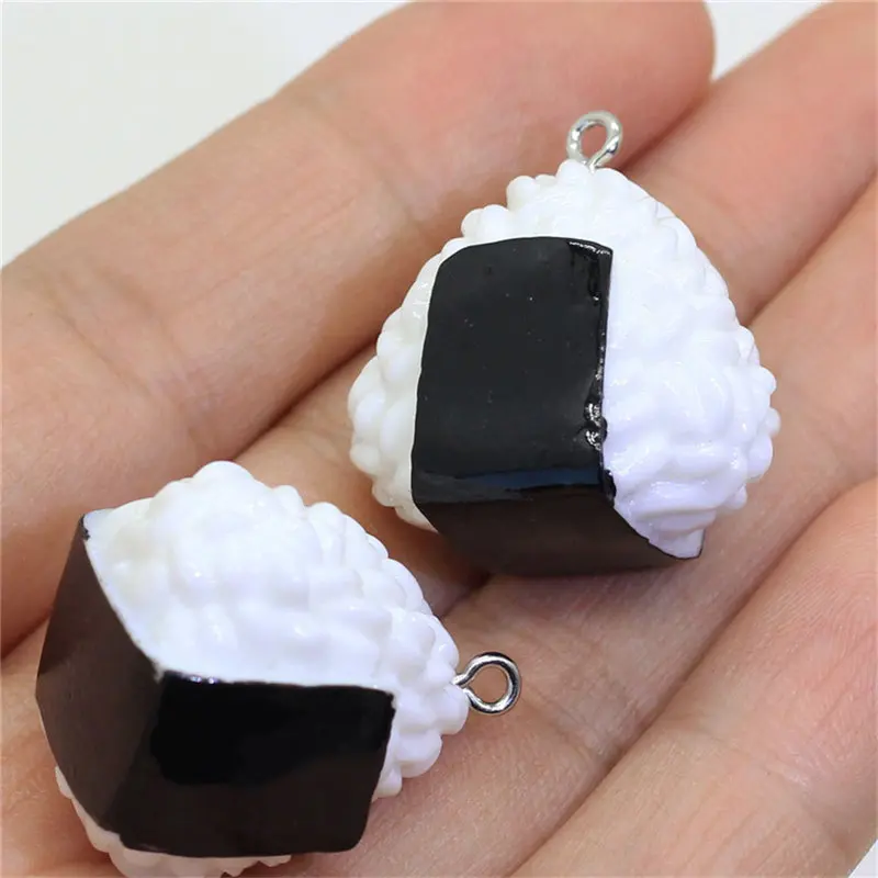 Julie Wang 3PCS Resin Onigiri Charms Japanese Rice Ball Artificial Food Pendant Jewelry Making Accessory Table Decor