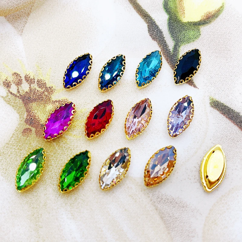 high quality! Multicolor Sew On Horse Eye Rhinestone crystal diamond Claws Marquise Needlework Jewelry Wedding Dress Bags Trims