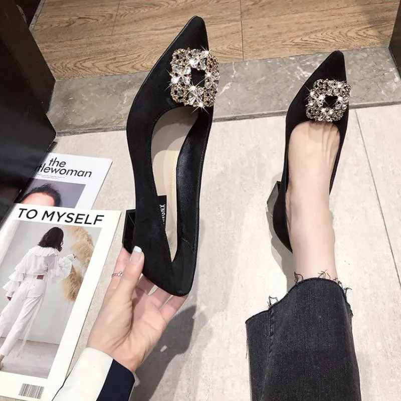 

Spring And Autumn Women's Shoes Metal Square Buckle Shallow Mouth Pointed Toe Women's High Heels Fashion Women's Single Shoes