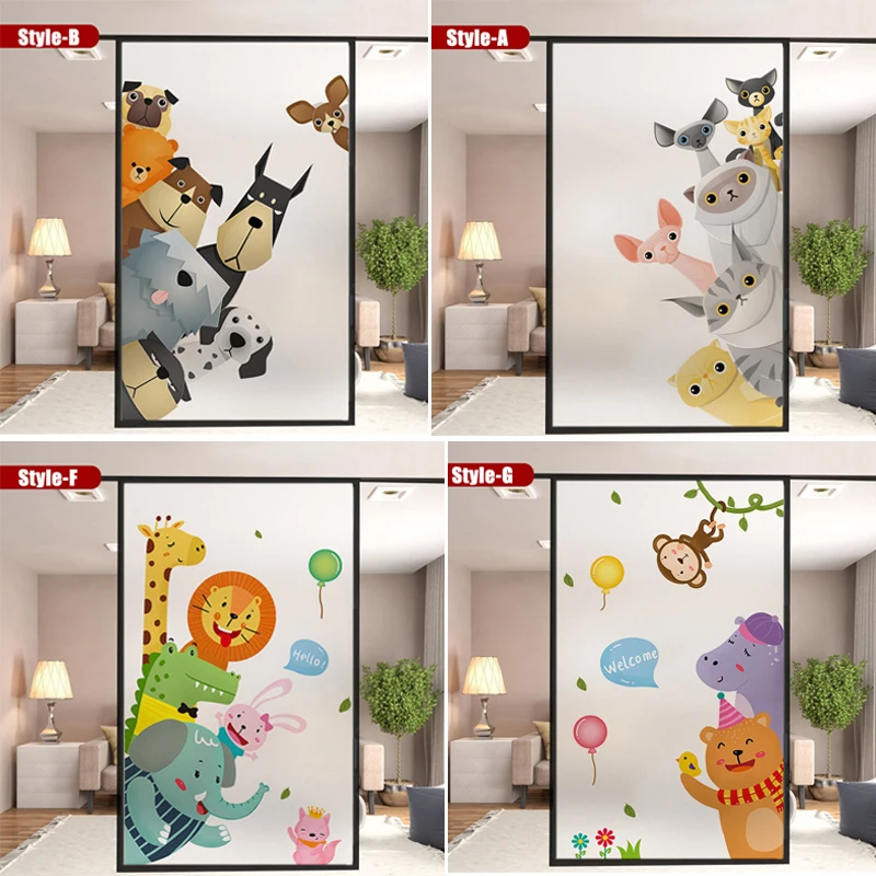 

Cute Animal Privacy Stained Glass Film Electrostatic Window Film Decorative Vinyl For Screens Bathroom Home Window Glass Sticker