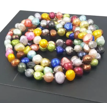 

New Favorite Baroque Pearls Necklace Dye Candy Color Natural Freshwater Pearl 8-9mm 107CM Long Elegance Nice Women Gift