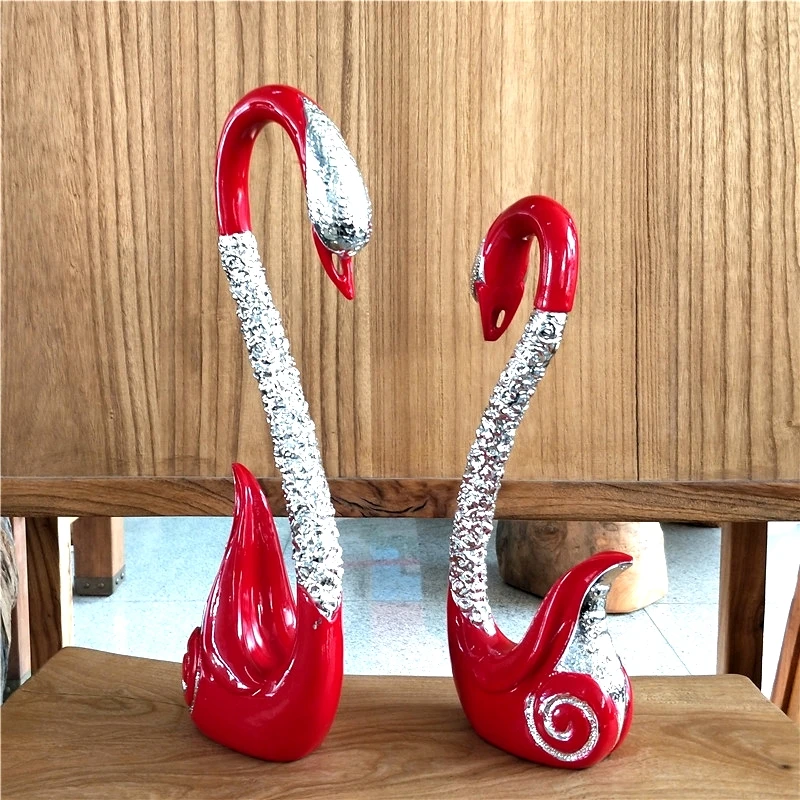 Electroplated Couple Swan Statue Resin Swan Lovers Sculpture Ornament Decoration Wedding Present for Valentine's Day Craftworks