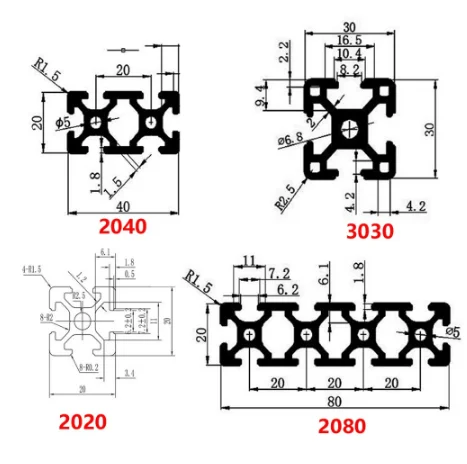 2020 2040 3030 2080 Aluminum Profile 100 200 300 350 400 450 500 550 600 mm Linear Rail Extrusion Extrusion CNC 3D Printer Parts