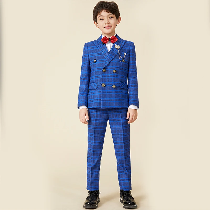 Luxury Flower Boys Wedding Suit Kids Formal Tuxedo Children Prom Party Performance Gentleman Dresses Costume Teenagers Clothes