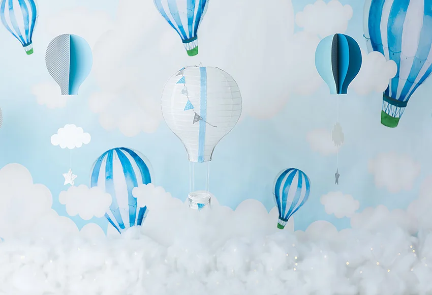 Mehofond Photography Background Hot Air Balloon Blue Sky And White Clouds Birthday Party Child Backdrop Photocall Photo Studio