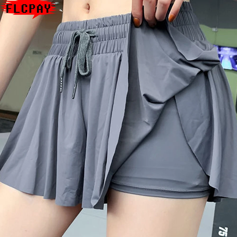 

Women's Running Athletic Sports Shorts Flowy Cute Girl Short Leggings Push Up High Waist Shorts Pants 2 In 1 Sport Clothes