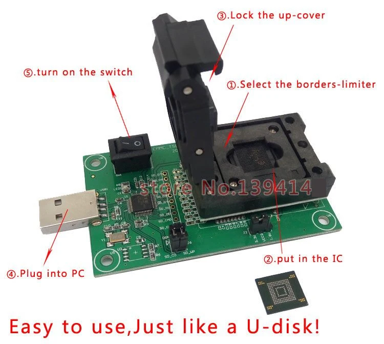 Maat 11.5X13Mm EMMC153/169 Socket Met Usb Nand Flash Test Socket Voor Data Recovery Pin Pitch 0.5Mm Voor Emmc Programmering Socket