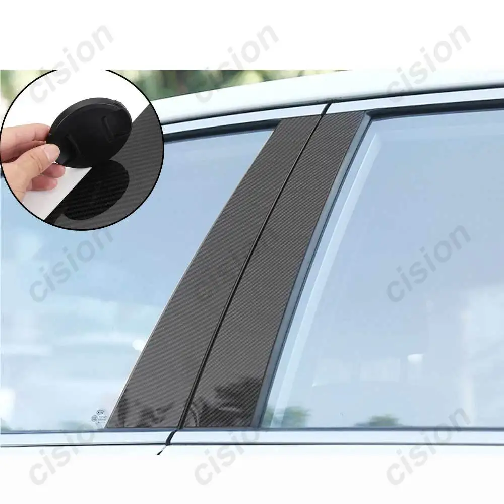 6x Door Window BC Column Pillar Post Trim Cover Carbon Fiber PC Material Sticker For Ford Explorer 2011-2018 (No password lock)