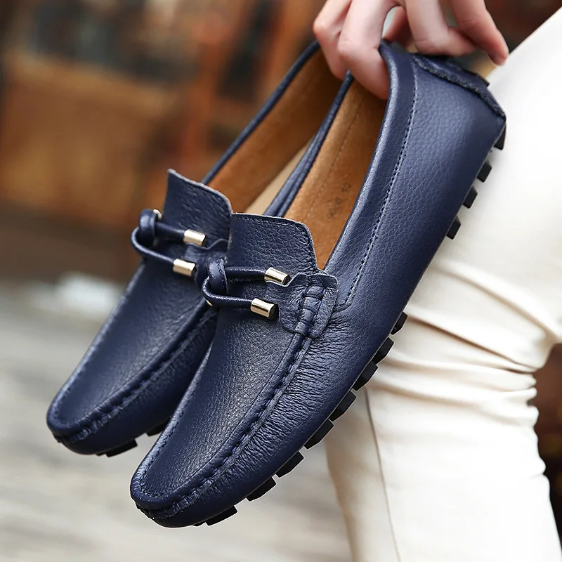 2021 Summer Leather Men's Shoes Breathable Casual Driving Men Shoes Lightweight Soft Men's Flat Shoes