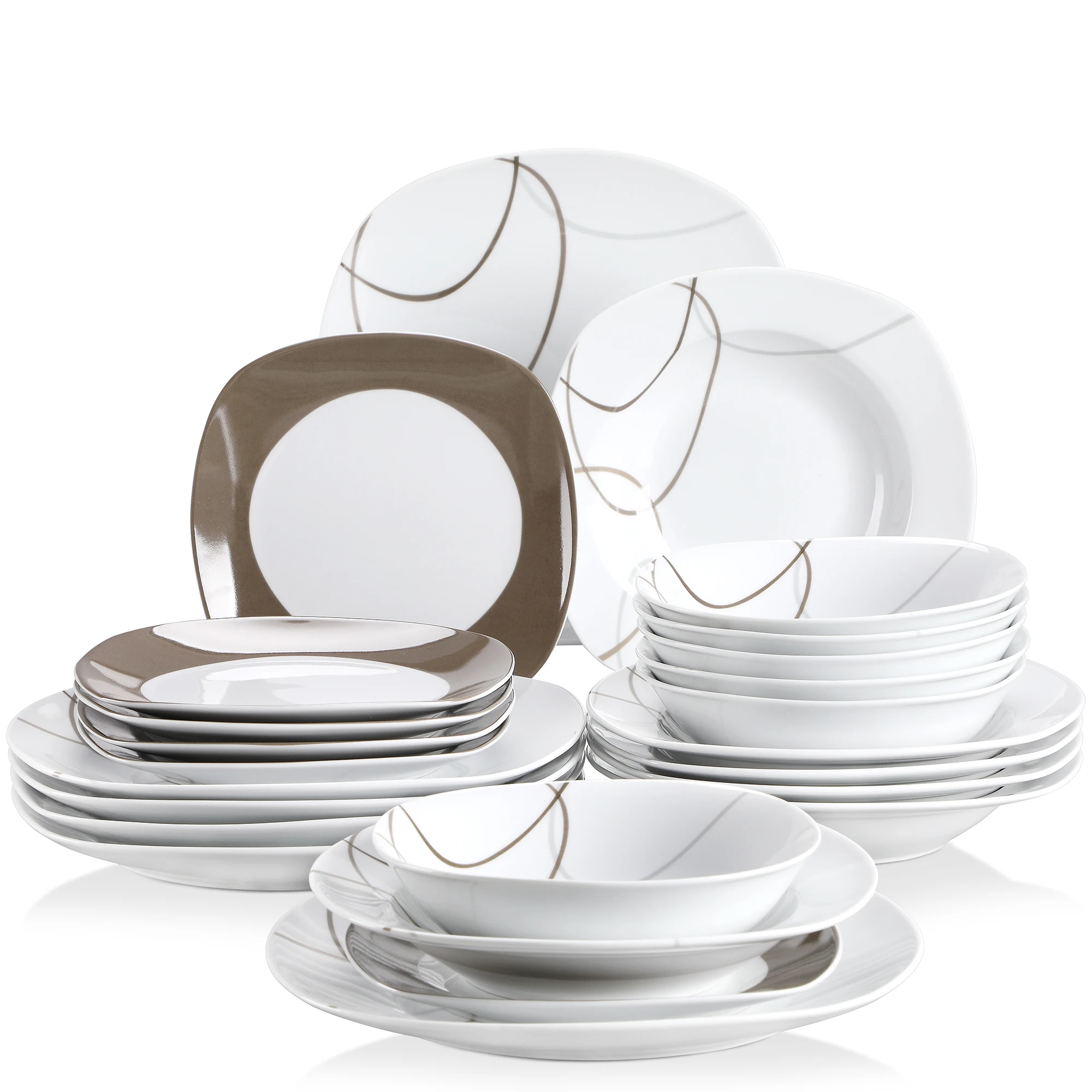 

VEWEET NIKITA 24-Piece Kitchen Dinner Combi-Set Porcelain Tableware Plate Set with Bowls,Dessert Plate,Soup Plates,Dinner Plate