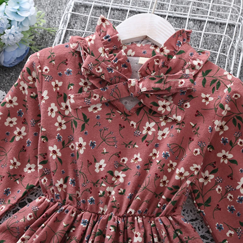 Baby Girls Dresses For Kids Clothes Spring & Autumn Cotton Floral Print Teens Dress Long Sleeve Cute Children Outfits Vestidos